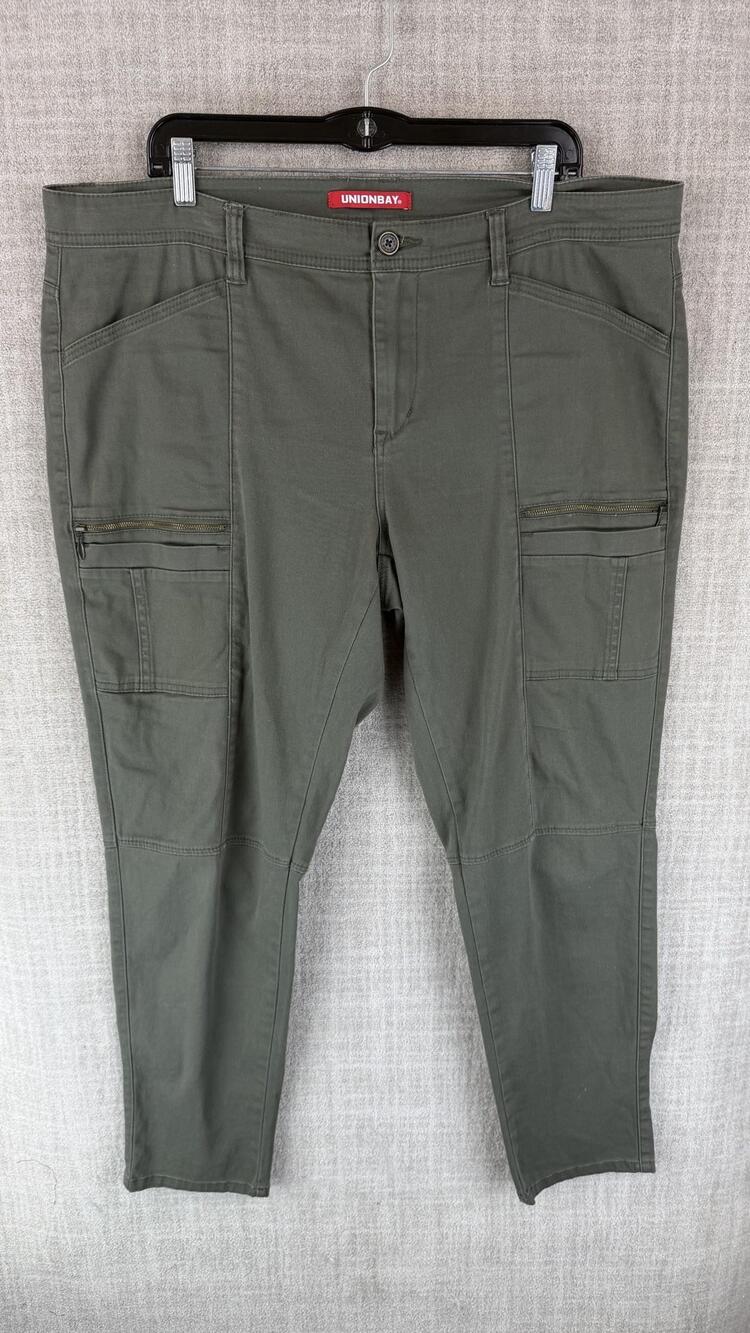 UNIONBAY Pants Teens 17 Green Cargo Skinny Stretch Twill Pockets Zip 33W